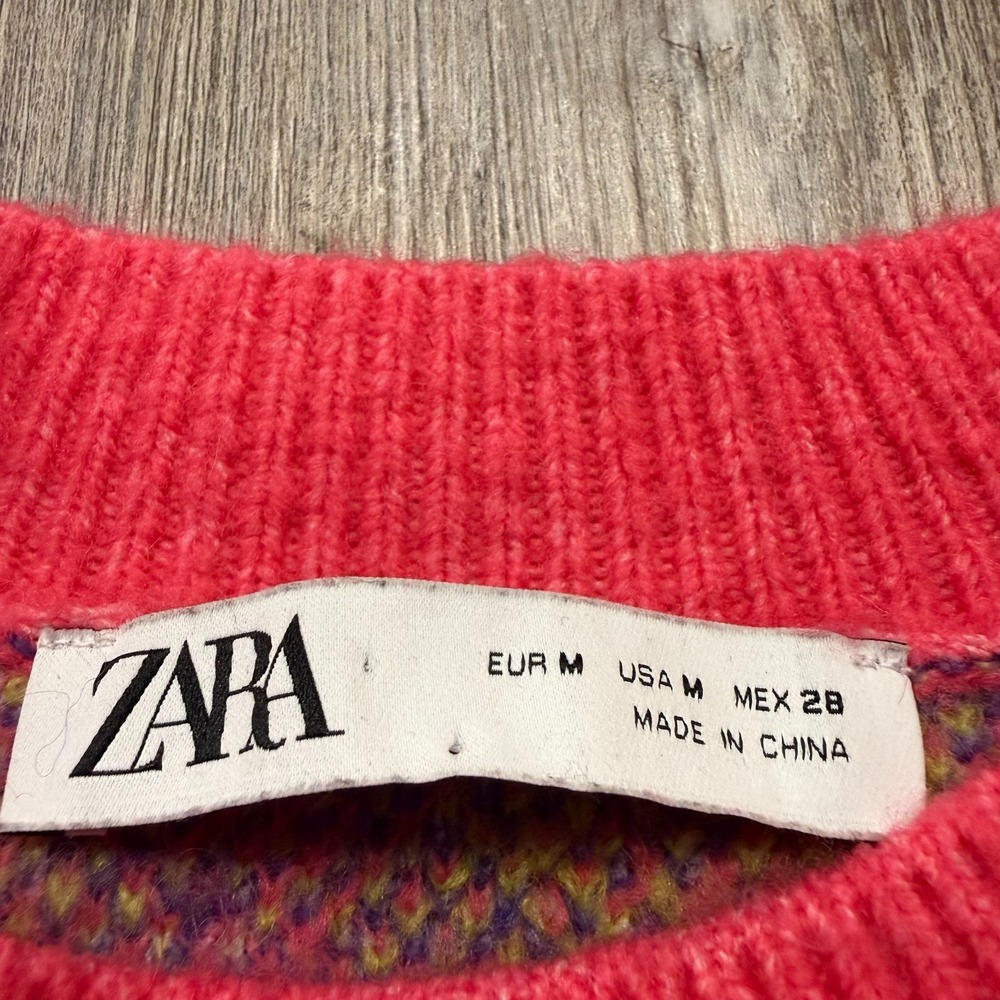 Zara Womens‎ Medium Snail Neon Fuzzy Crop Boxy Sweater - Picture 4 of 7